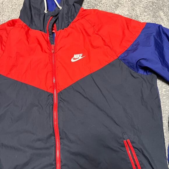 Nike Windrunner Jacket Mens XL Red Blue Full Zip Hooded 727324 - Picture 2 of 9